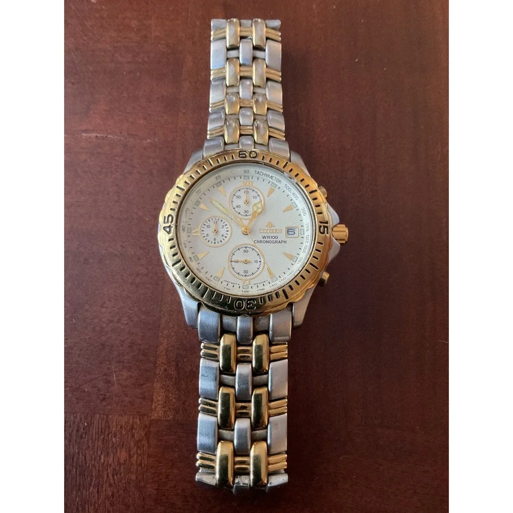 Citizen Promaster Chronograph Two Tone White Dial Watch 0510-K13033 WR100